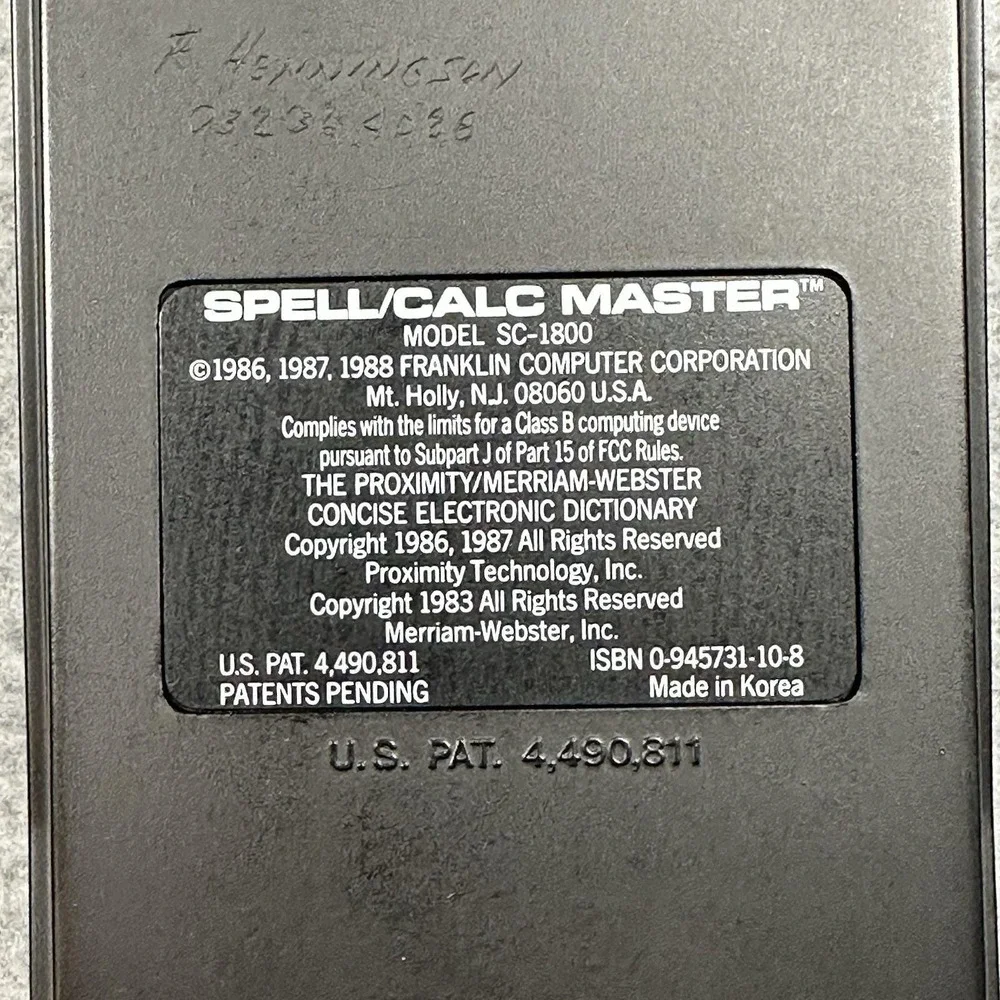Vintage‎ Franklin Spell/Calc Master Handheld SC-1800 1988 w/ Case Tested